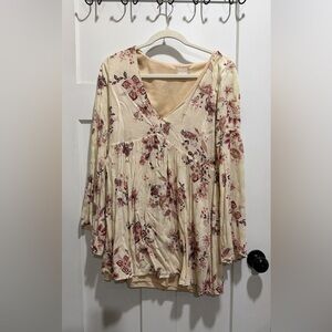 Altar'd State Cream Floral V-Neck Blouse